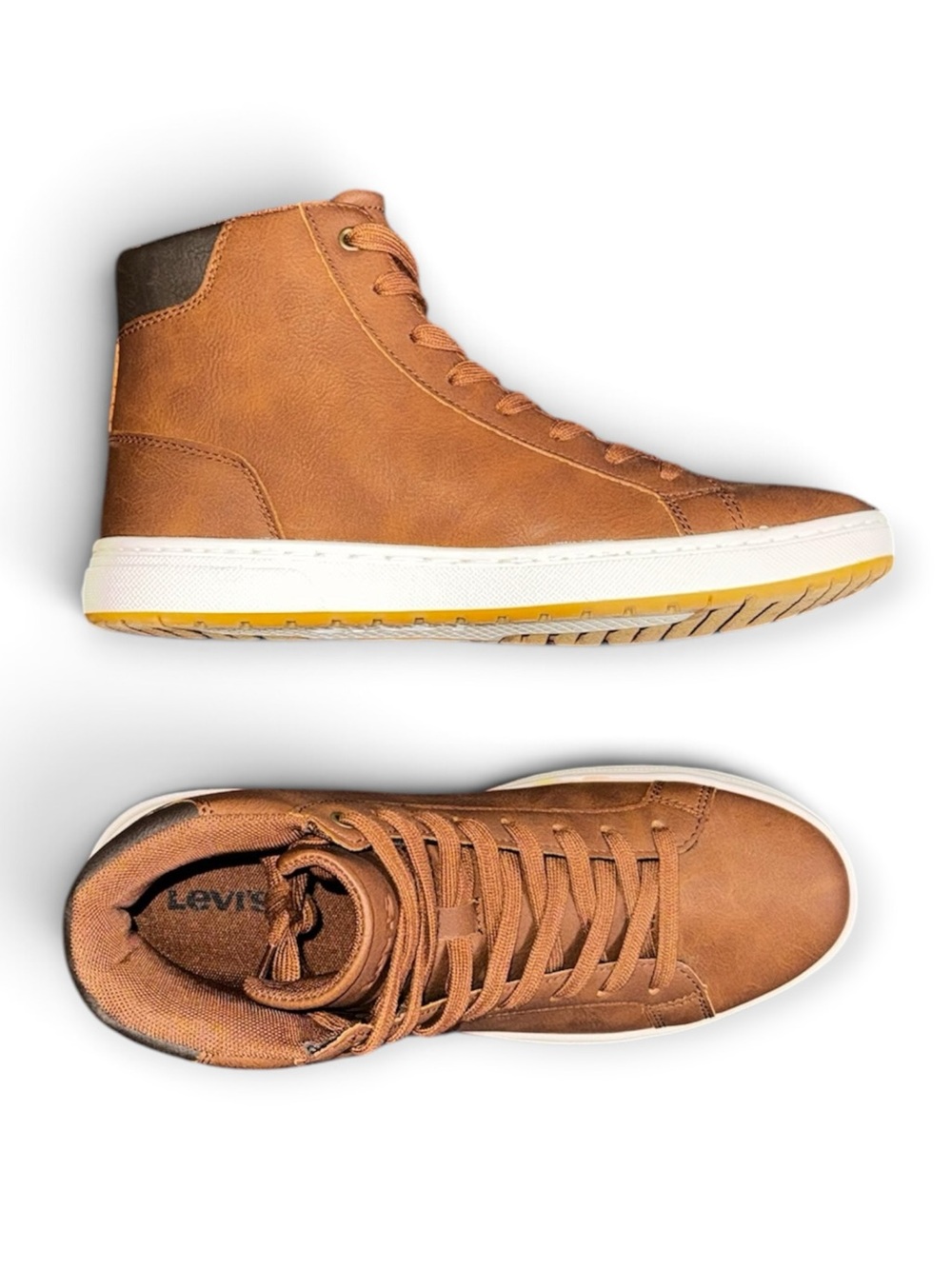 Levi’s Brown High-Top Sneakers Synthetic Leather White Sole Men’s Size 9 NWOB